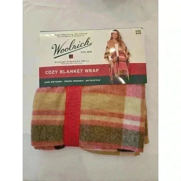 Woolrich Cozy Blanket Wrap Scarf Shawl Plaid Fringe Outdoor Cozy - New With Tags - Picture 1 of 3